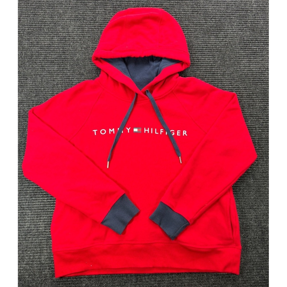 Tommy Hilfiger Sport | Mens Medium Red Navy Pullover Hoodie | Logo